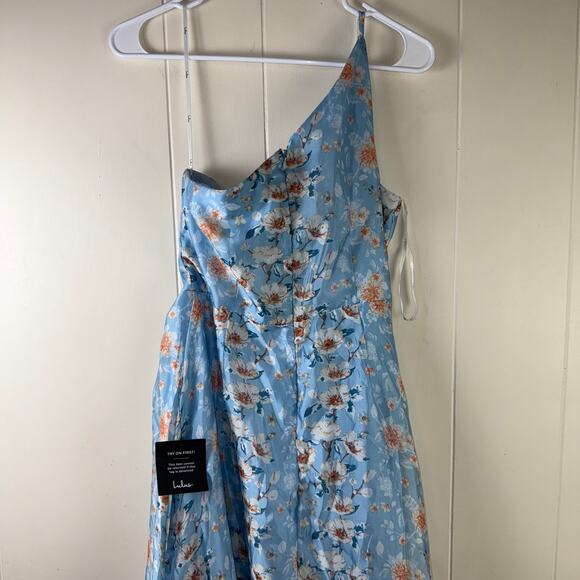 Bloom Into Love Blue Floral Organza One-Shoulder Maxi Dress - Picture 7 of 13